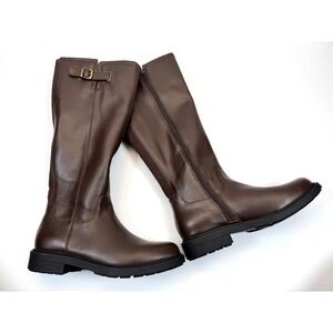 Land's End Knee-High Leather Riding Boot Women 7.5 NWOB $280 Zip Closure Elastic